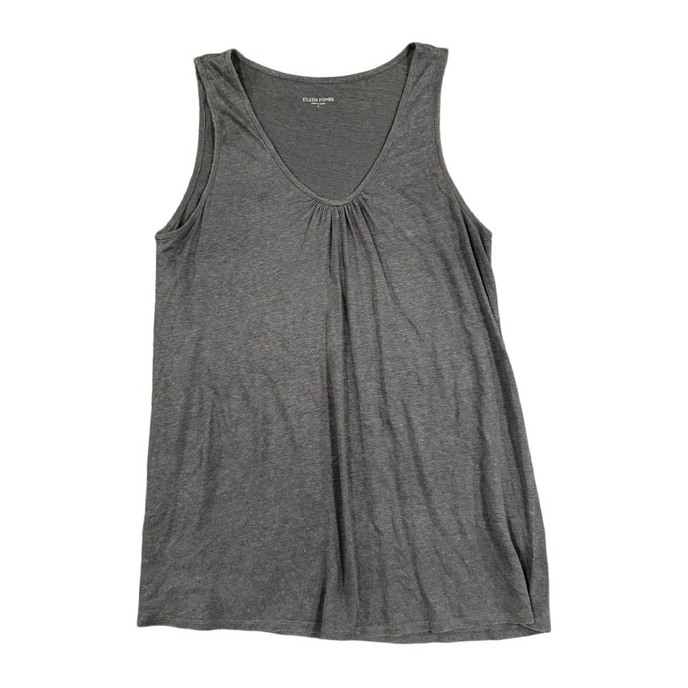 Eileen Fisher Womens Small Gray 100% Linen V-Neck Pleated Tank Top Sleeveless